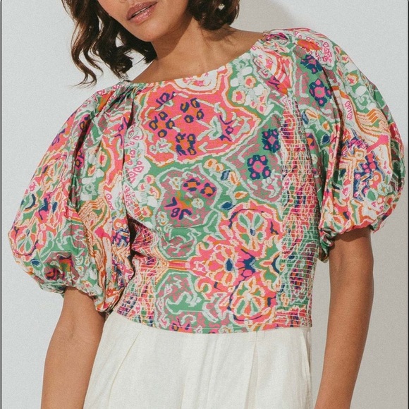 NWT Cleobella Aminah Puff sleeve Top. Panama Print - Picture 1 of 4
